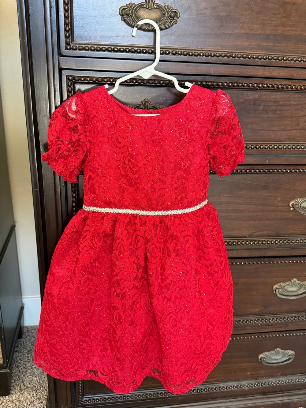 Red Lace Party Dress for Girls with Pearl Waist - Brand: